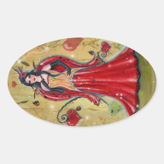 Ladybug Fairy Heart valentijn fee van Renee Ovale Sticker (Voorkant)