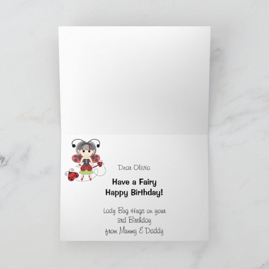 Ladybug Fairy Princess Meisjes FOTO Verjaardag Kaa Kaart (Binnen)