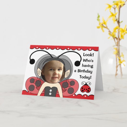 Ladybug Fairy Princess Meisjes FOTO Verjaardag Kaa Kaart (Gele Bloem)