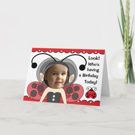 Ladybug Fairy Princess Meisjes FOTO Verjaardag Kaa Kaart (Voorkant)