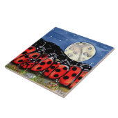 Ladybug Familie Moon Night Design 6" Tegel Trivet Tegeltje (Zijkant)