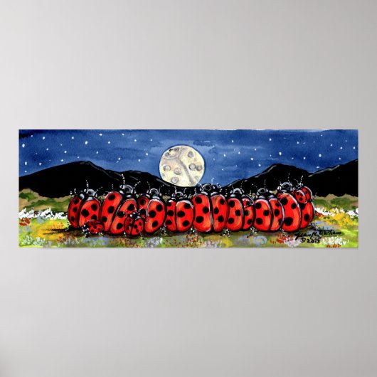 Ladybug Family Watch Moon Stars Night Navy Poster (Voorkant)
