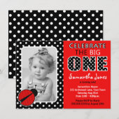 Ladybug First Birthday Party Kaart (Voorkant / Achterkant)