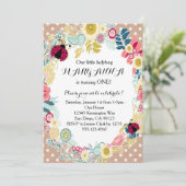 Ladybug First Girl Birthday Party Invitation Kaart (Staand voorkant)