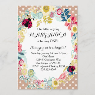 Ladybug First Girl Birthday Party Invitation Kaart