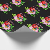 Ladybug Floral Black Women's Name Cadeaupapier (Hoek)