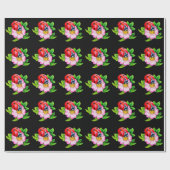 Ladybug Floral Black Wrapping Paper Cadeaupapier (Vlak)