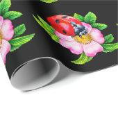 Ladybug Floral Black Wrapping Paper Cadeaupapier (Rol Hoek)