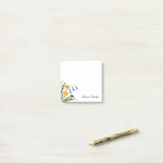 Ladybug Floral Bluebells Buttercup Sticky Post-it® Notes (Op bureau)