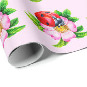 Ladybug Floral Pink Wrapping Paper Cadeaupapier (Rol Hoek)