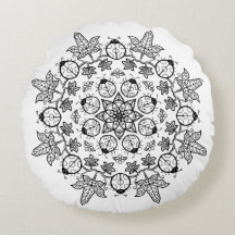 Ladybug Flower Leaves Mandala Colour me Pillow