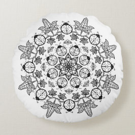 Ladybug Flower Leaves Mandala Colour me Pillow Rond Kussen