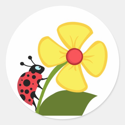 Ladybug Flower Ronde Sticker (Voorkant)