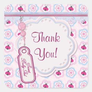 Ladybug Flowers Baby shower - Dank u Vierkante Sticker