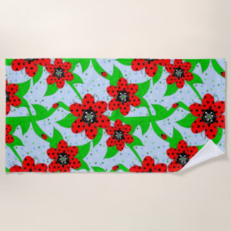 Ladybug Flowers Beach Towel Strandlaken