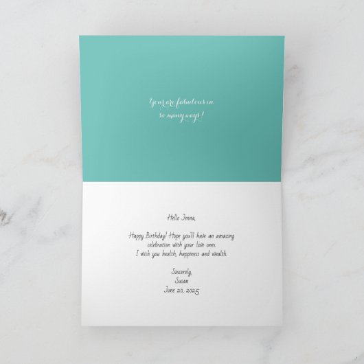 Ladybug Folded Birthday Kaart (Turquoise) (Binnen)