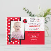 Ladybug Foto 1st Birthday Party Invitation Kaart (Staand voorkant)