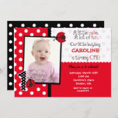 Ladybug Foto 1st Birthday Party Invitation Kaart (Voorkant / Achterkant)
