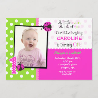 Ladybug Foto 1st Birthday Party Invitation Kaart