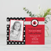 Ladybug Foto Birthday Party Invitations Girl Kinde Kaart (Staand voorkant)