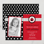 Ladybug Foto Birthday Party Invitations Girl Kinde Kaart (Voorkant / Achterkant)