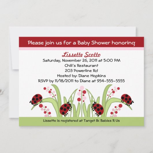 Ladybug Garden #2 Baby Shower Invitations Kaart (Voorkant)