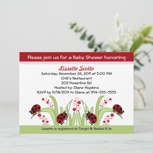Ladybug Garden #2 Baby Shower Invitations Kaart (Staand voorkant)