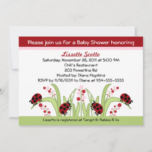 Ladybug Garden #2 Baby Shower Invitations Kaart