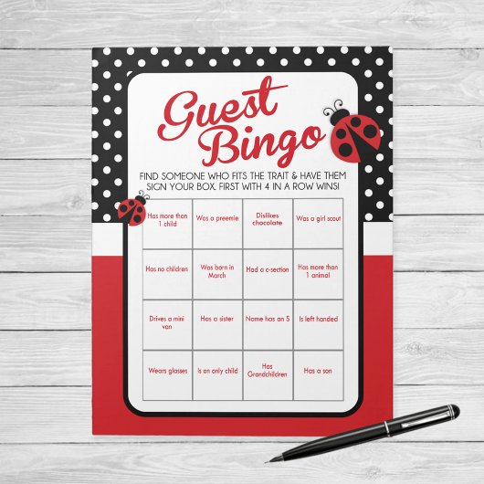 Ladybug Gast Bingo Baby shower Game Pack Notitieblok