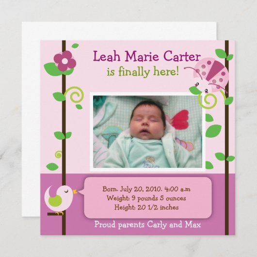 Ladybug-geboorteaankondiging Aankondiging (Voorkant / Achterkant)