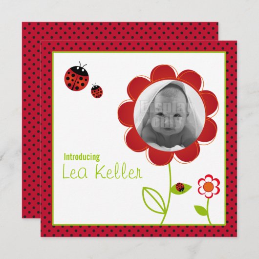 Ladybug-geboorteaankondigingskaart Aankondiging (Voorkant / Achterkant)