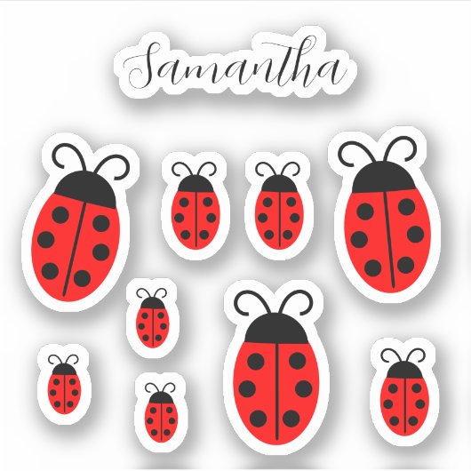 Ladybug gepersonaliseerde naam op maat gesneden vi sticker (Voorkant)