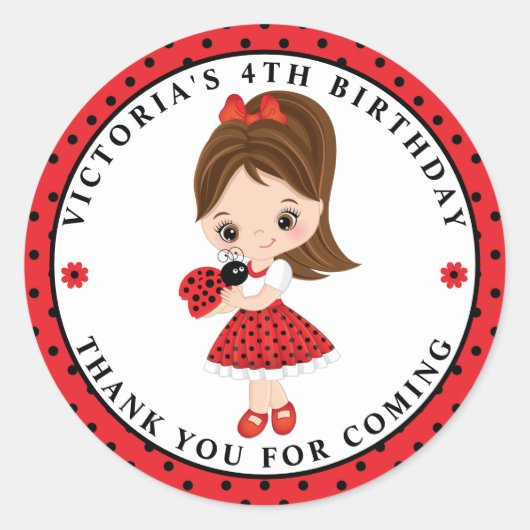 Ladybug Girl Birthday Classical Round Sticker (Voorkant)