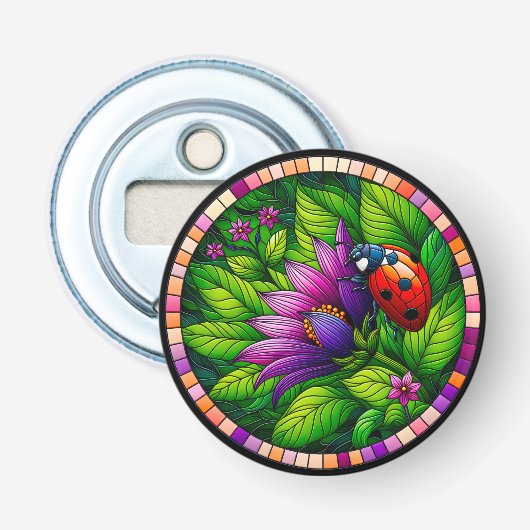 Ladybug-Glas in lood Button Flesopener (Voorkant)