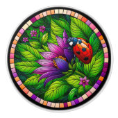 Ladybug-Glas in lood Keramische Knop (Voorkant)