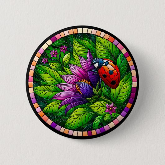 Ladybug-Glas in lood Ronde Button 5,7 Cm (Voorkant)
