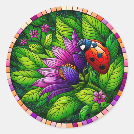 Ladybug-Glas in lood Ronde Sticker (Voorkant)