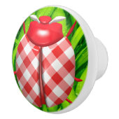 Ladybug gras gingham check schattig rood groen wit keramische knop (Rechts)