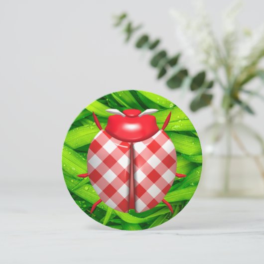 Ladybug gras gingham check schattig rood wit groen kaart (Staand voorkant)