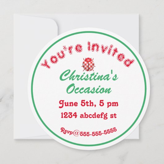 Ladybug gras gingham check schattig rood wit groen kaart (Achterkant)