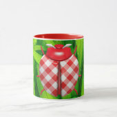 Ladybug gras gingham check schattig rood wit groen mok (Midden)