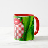 Ladybug gras gingham check schattig rood wit groen mok (Voorkant rechts)