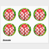 Ladybug gras gingham check schattig rood wit groen ronde sticker (Vel)