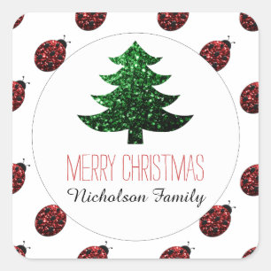 Ladybug + Groene kerstboomgaarden Gift Label