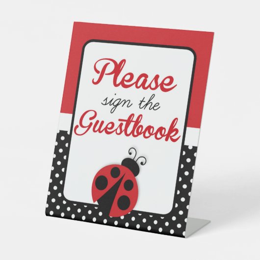 Ladybug Guestbook Birthday of Baby shower Reclamebord Met Voetstuk (Voorkant)