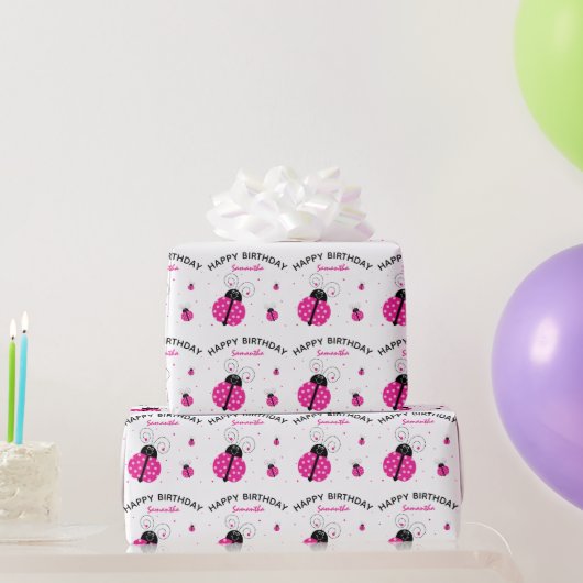 Ladybug Happy Birthday Illustration Pattern Cadeaupapier (Feestgeschenken)