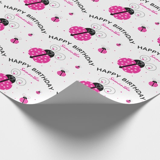 Ladybug Happy Birthday Illustration Pattern Cadeaupapier (Hoek)