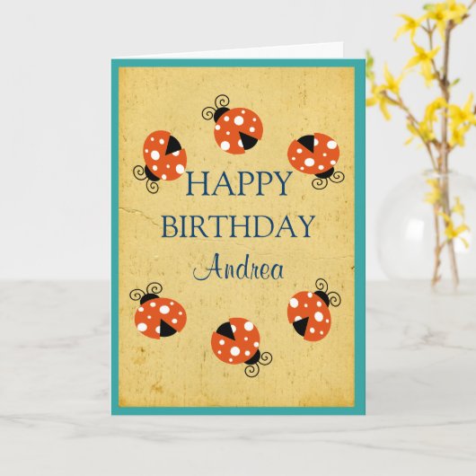 Ladybug Happy Birthday Kaart (Gele Bloem)