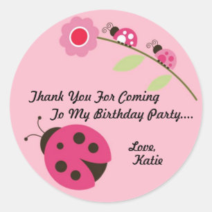 Ladybug Hartelijk dank - Roze en groen Ronde Sticker