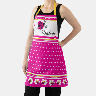 Ladybug hartstip en bloemen roze wit geel schort